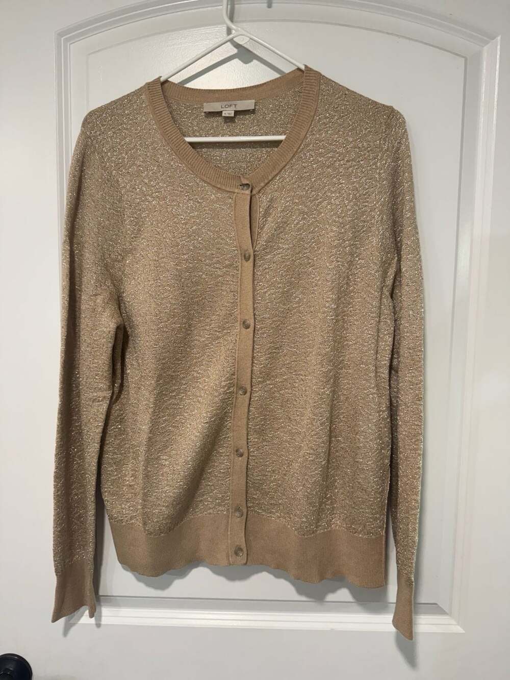 Metallic Gold Button Front Cardigan Shimmer Quiet Luxury Women’s XL